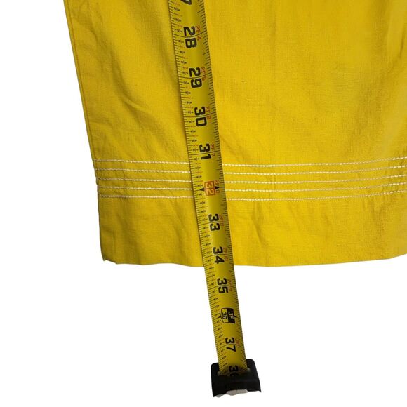 Pappagallo Linen Cotton Crop Pants Yellow Topstitch Wide Leg Cruise Resort XL - Picture 12 of 12